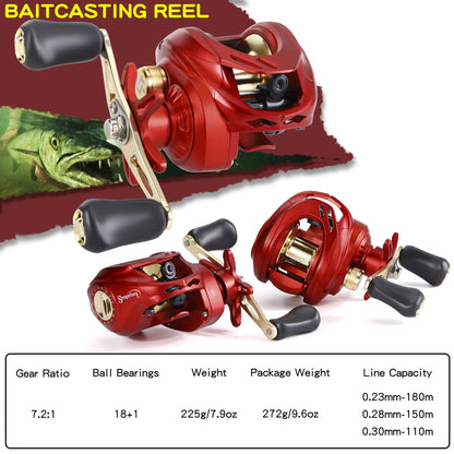 Baitcasting Fishing Reel 7.2:1 Gear Ratio