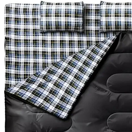 Flannel Double Sleeping Bag  with 2 Pillows