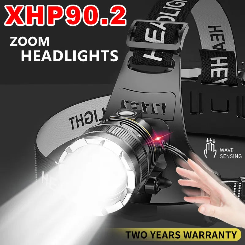 ZK40 30000LM Upgrade Headlamp Sensor XHP90 Fishing Headlight 18650 Battery Flashlight Usb Rechargeable Head Lights Torch Lantern