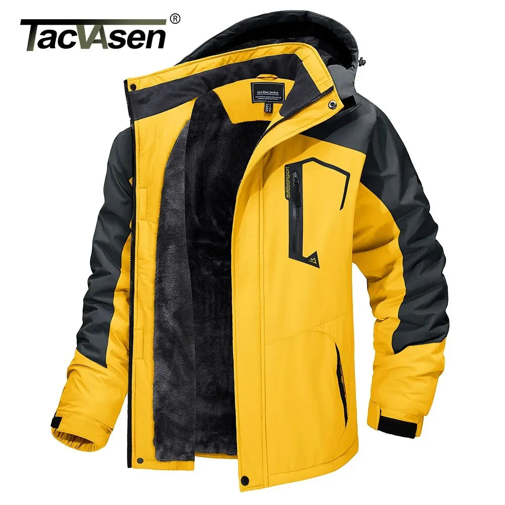 TACVASEN Winter Mens Skiing Jacket Hood Waterproof Hiking Fishing Travel Fleece Jacket Snowboard Coats Outdoor Parka Windbreaker