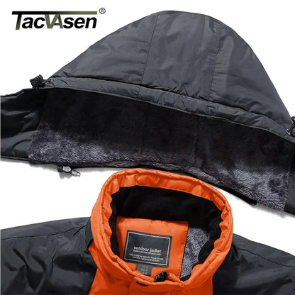 TACVASEN Winter Mens Skiing Jacket Hood Waterproof Hiking Fishing Travel Fleece Jacket Snowboard Coats Outdoor Parka Windbreaker