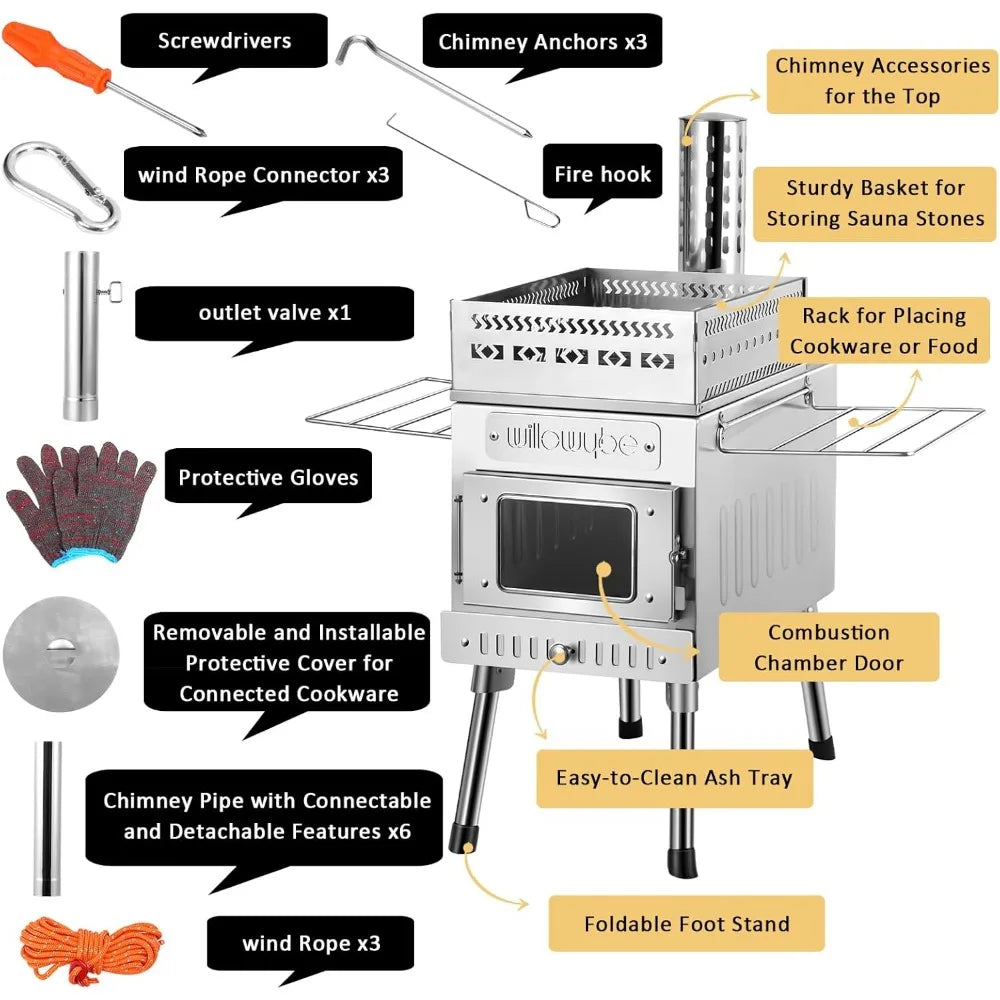 Portable Camping Wood Stove for Dry Sauna, Cooking