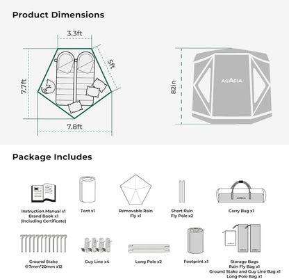 Camping Tent, 2-3 Person Pop Up Tent for Camping with 6'10'' Height