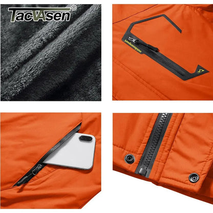 TACVASEN Winter Mens Skiing Jacket Hood Waterproof Hiking Fishing Travel Fleece Jacket Snowboard Coats Outdoor Parka Windbreaker