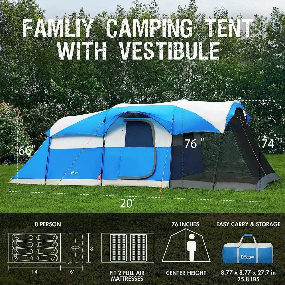 8 Person Family Camping Tent with Screen Room