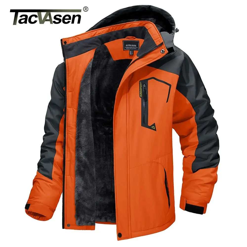 TACVASEN Winter Mens Skiing Jacket Hood Waterproof Hiking Fishing Travel Fleece Jacket Snowboard Coats Outdoor Parka Windbreaker