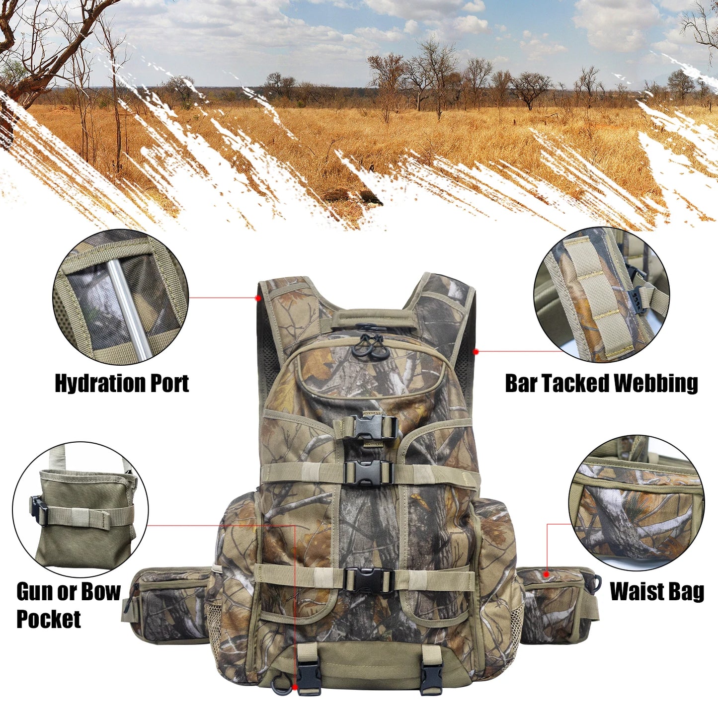 35L Camo Hunting Pack with Gun Bow Pocket