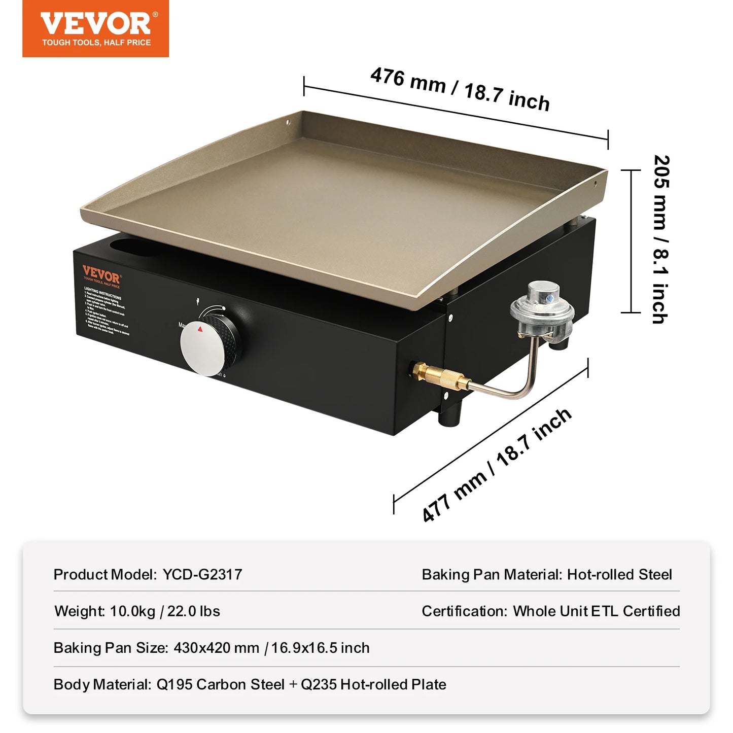 VEVOR 18/24inch Propane Gas Tabletop Griddle