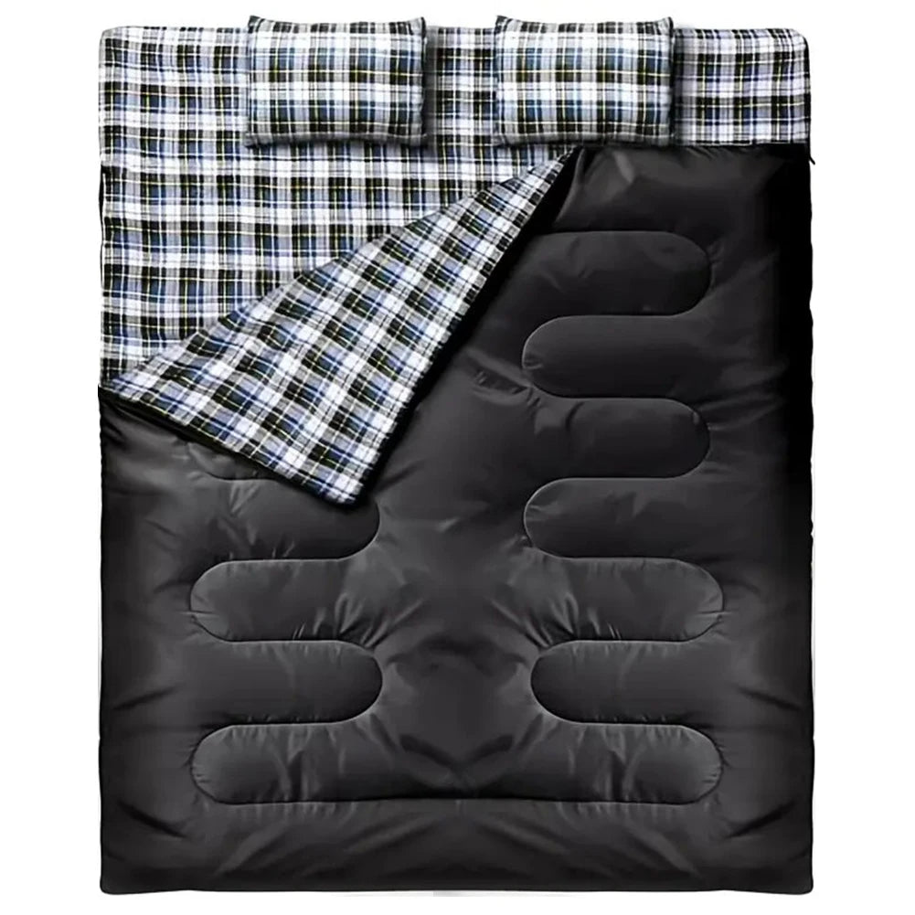 Flannel Double Sleeping Bag  with 2 Pillows