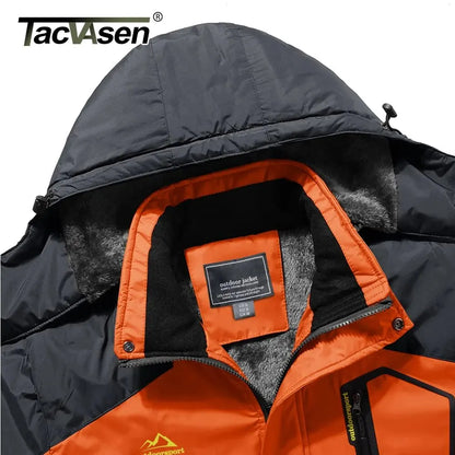 TACVASEN Winter Mens Skiing Jacket Hood Waterproof Hiking Fishing Travel Fleece Jacket Snowboard Coats Outdoor Parka Windbreaker