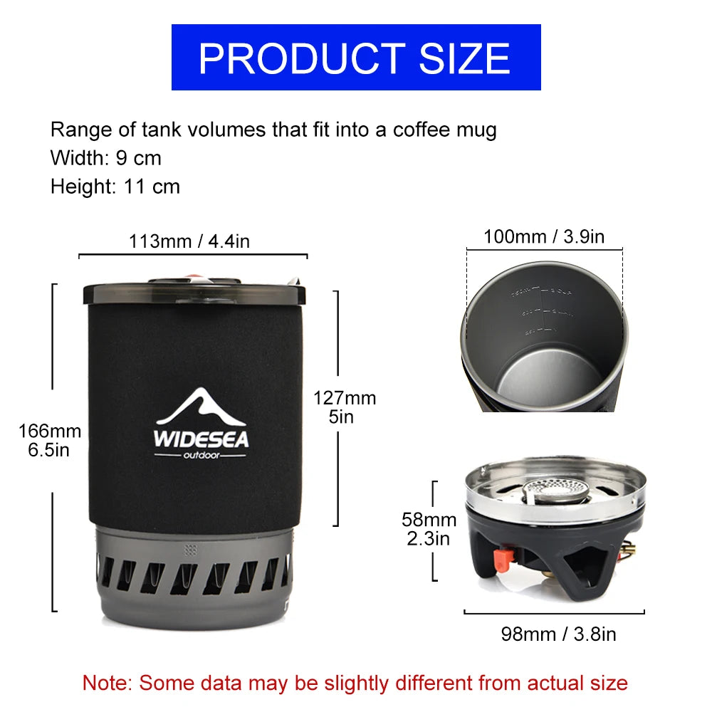 Widesea Camping Cooking System with Heat Exchanger Outdoor Gas Stove Burner Tourist Coffee Pot Cup Cookware Tableware Tourism