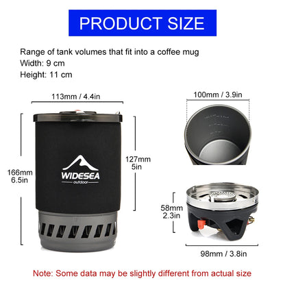 Widesea Camping Cooking System with Heat Exchanger Outdoor Gas Stove Burner Tourist Coffee Pot Cup Cookware Tableware Tourism